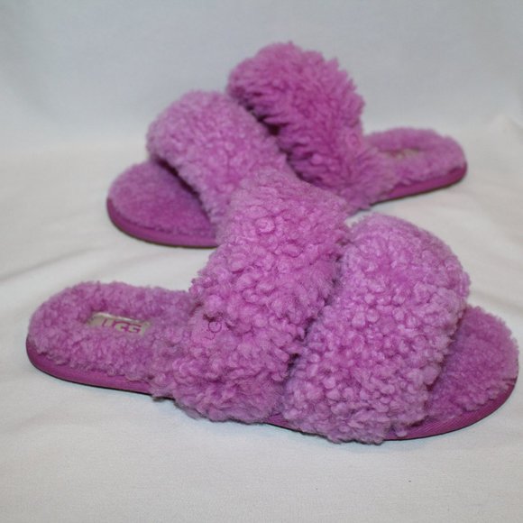 NIB UGG WOMEN'S CURLY SCUFFETTA SHEARLING SLIPPERS PINK - Picture 1 of 7